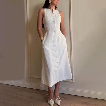 Lina – A Lijn Linnen Midi Dress [Old Money]