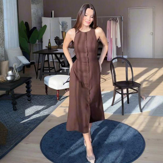 Lina – A Lijn Linnen Midi Dress [Old Money]