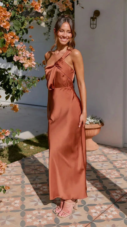 Aria – One Shoulder Satijnen Maxi Jurk [Bruiloft Gast]
