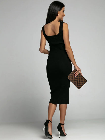 Elegante Bodycon Midi Jurk – Mouwloze Stretch Jurk