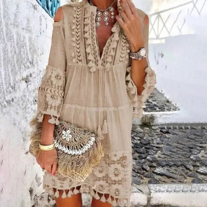 Festival Breeze Embroidered Cotton Boho Mini Jurk