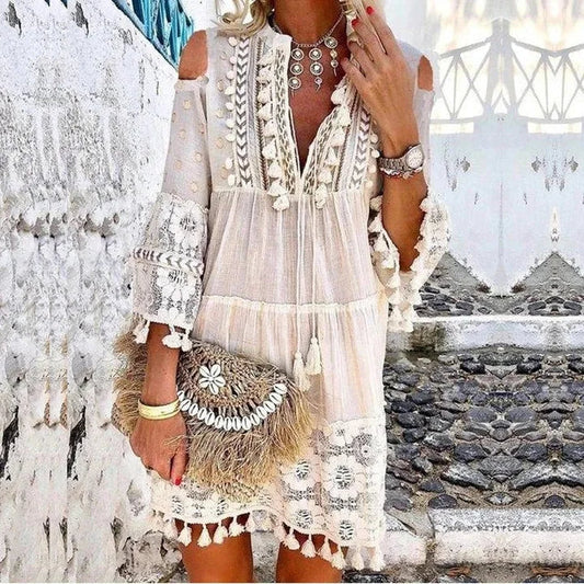Festival Breeze Embroidered Cotton Boho Mini Jurk