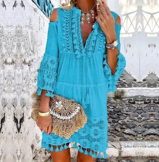 Festival Breeze Embroidered Cotton Boho Mini Jurk
