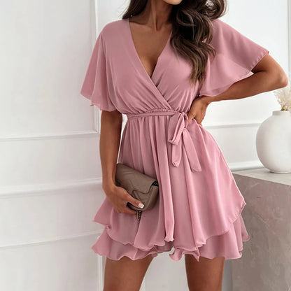 Chiffon Wikkel Korte Mouw Jurk