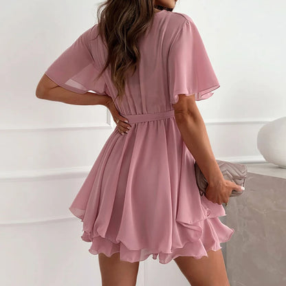Chiffon Wikkel Korte Mouw Jurk