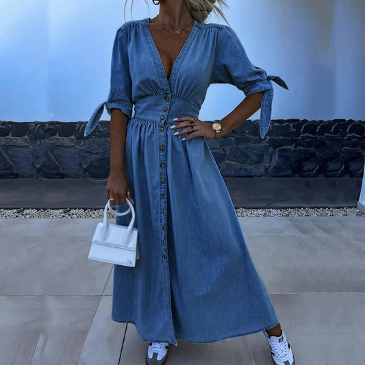 Qira - elegante denim jurk met split