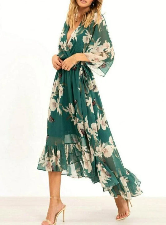 Elegante bloemetjesjurk met ruches