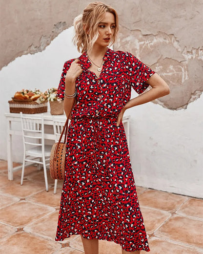 Doris - stijlvolle midi-jurk met elastische tailleprint