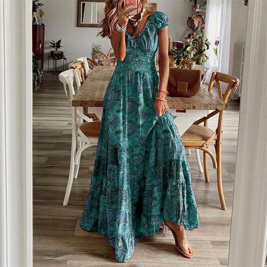 Desire - stijlvolle lange boho jurk met korte mouwen