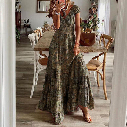 Desire - stijlvolle lange boho jurk met korte mouwen