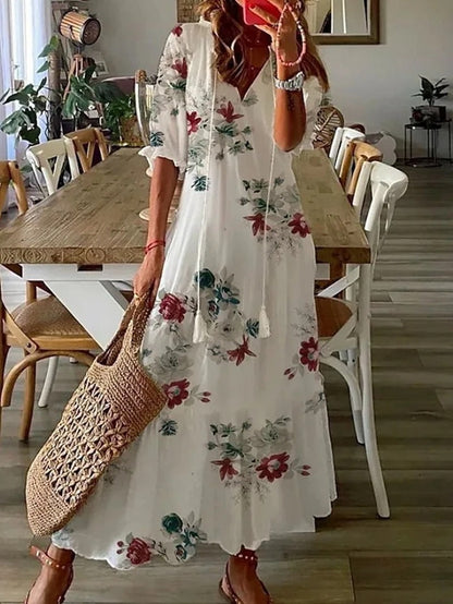 Kendall - casual bedrukte v-hals maxi-jurk